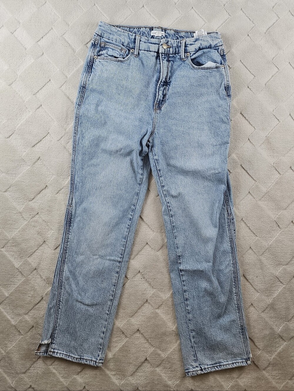 Good American Good Curve Straight Leg Jean Womens 30 Light Wash Split Hem